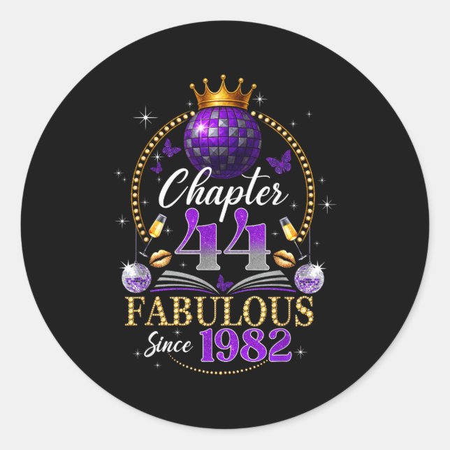 Chapter 44 Since 1982 Purple Disco Ball 44th Birth Classic Round Sticker (Front)