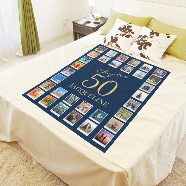 Chapter 50 Blue Gold 50th Birthday Photo Fleece Blanket (Creator Uploaded)