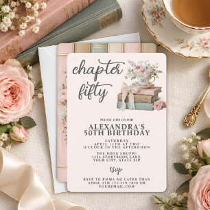 Chapter 50 Floral Book Themed 50th Birthday Invitation