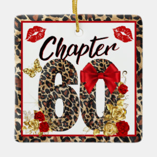 Chapter 60 Red & Gold Leopard 60th Birthday Ceramic Ornament