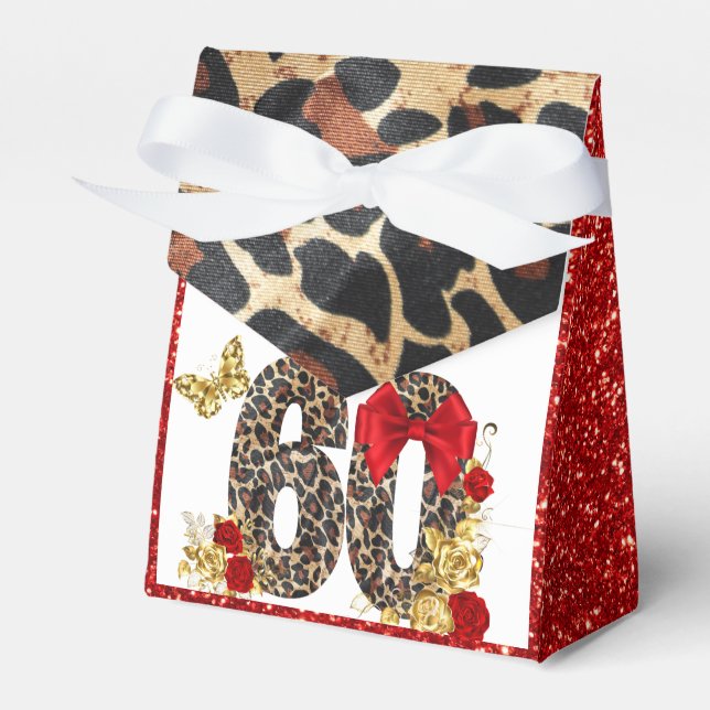Chapter 60 Red & Gold Leopard 60th Birthday Favour Box (Front Side)