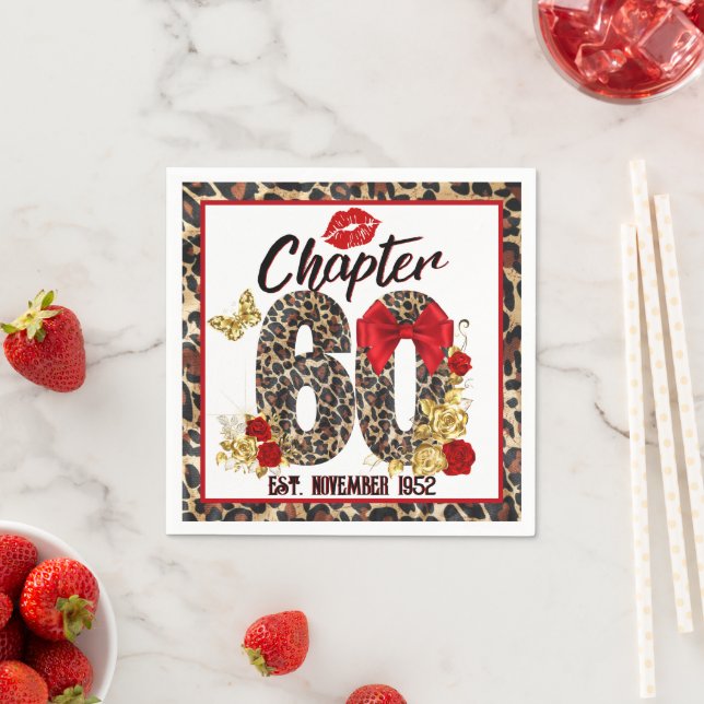 Chapter 60 Red & Gold Leopard 60th Birthday Napkin (Insitu)