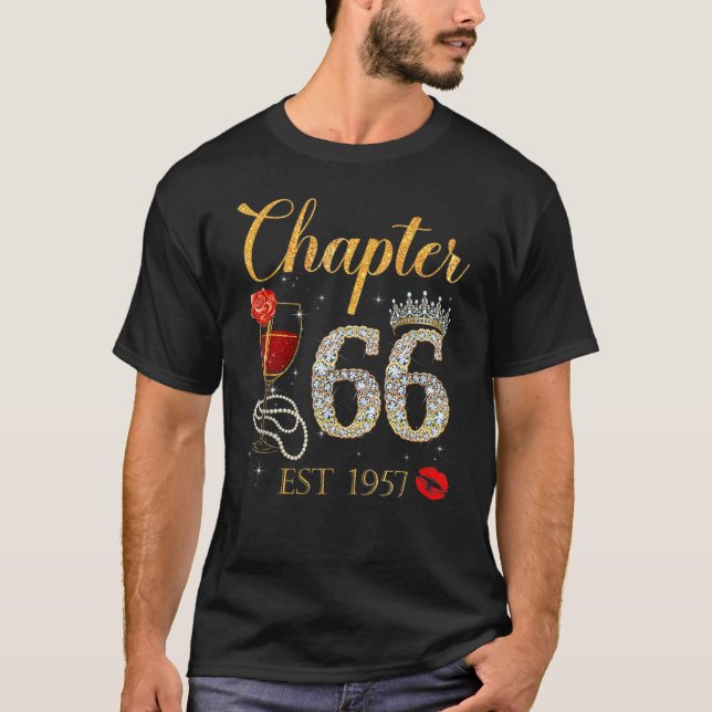 Chapter 66 Years EST 1957 66th Birthday Red Rose W T-Shirt (Front)