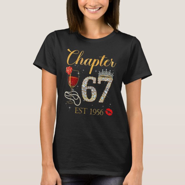Chapter 67 Years EST 1956 67th Birthday Red Rose W T-Shirt (Front)