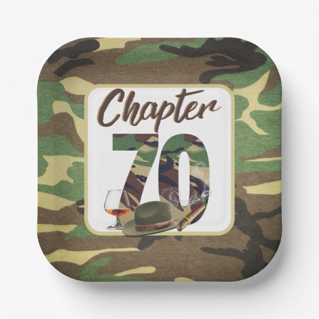 Chapter 70 Army Camouflage Men's 70th Birthday Paper Plate (Front)