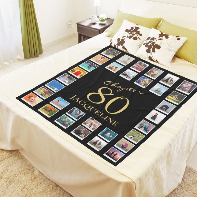 Chapter 80 Black Gold 80th Birthday Photo Fleece Blanket (Creator Uploaded)