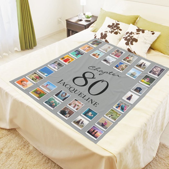 Chapter 80 Grey Black 80th Birthday Photo Fleece Blanket (Creator Uploaded)