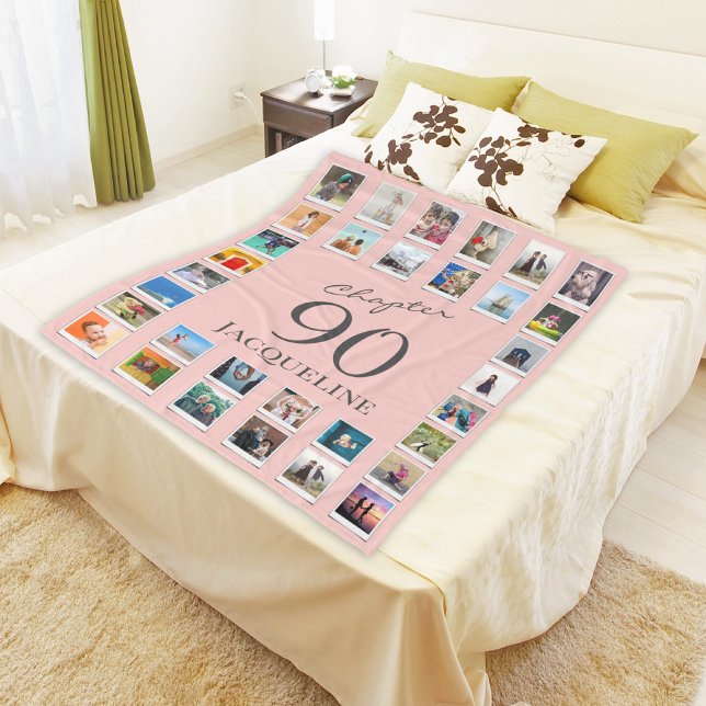 Chapter 90 Pink Grey 90th Birthday Photo Fleece Blanket (Creator Uploaded)