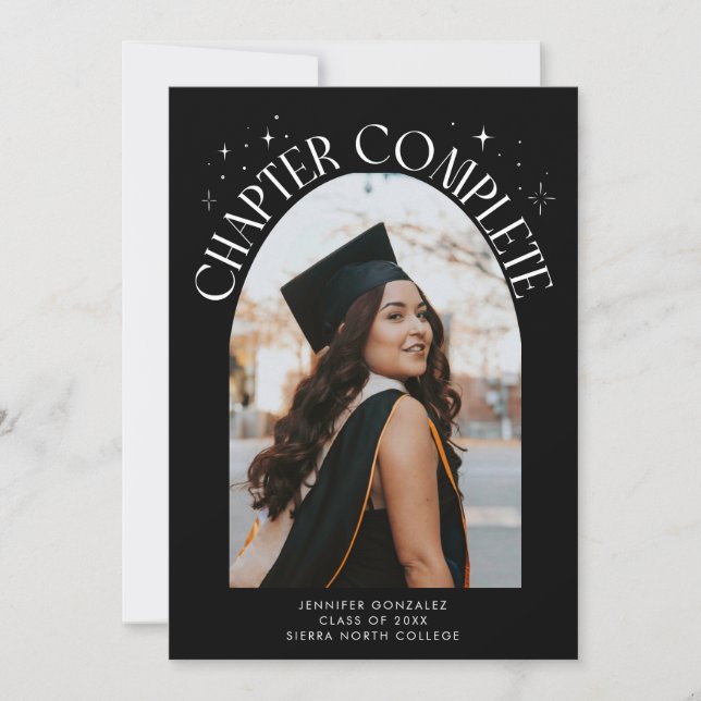 Chapter Complete Black Arch Frame Photo Grad Announcement (Front)