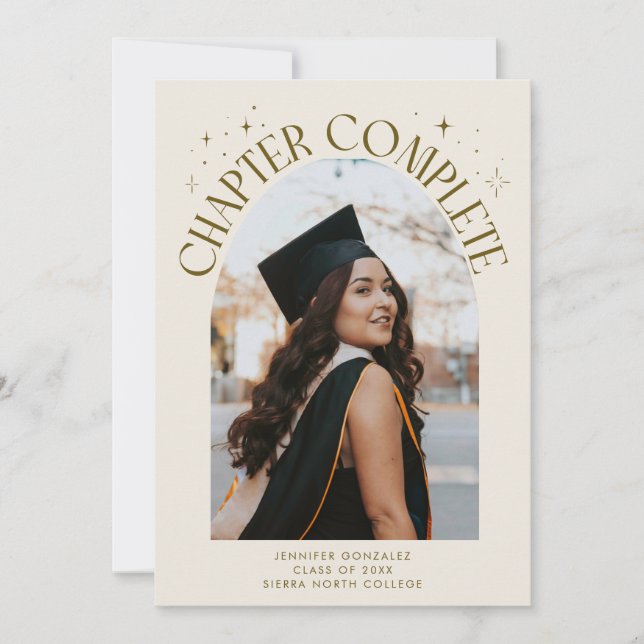 Chapter Complete Cream Arch Frame Photo Grad Announcement (Front)