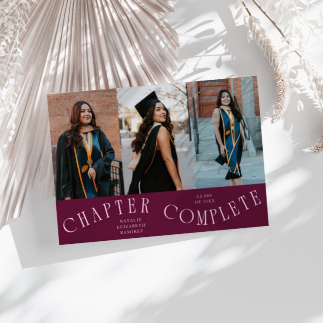 Chapter Complete Typography Cranberry Grad Photo  Announcement (Creator Uploaded)
