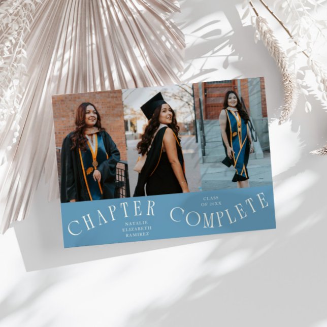 Chapter Complete Typography Denim Blue Grad Photo  Announcement (Creator Uploaded)