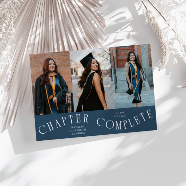 Chapter Complete Typography Navy Grad Photo  Announcement (Creator Uploaded)