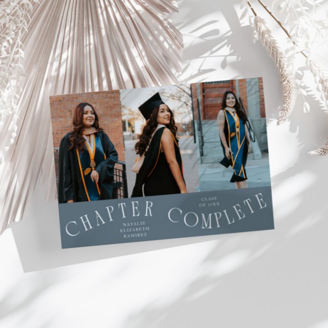 Chapter Complete Typography Slate Blue Grad Photo  Announcement (Creator Uploaded)