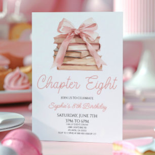 Chapter Eight Pink Bow Books 8th Birthday Party Invitation