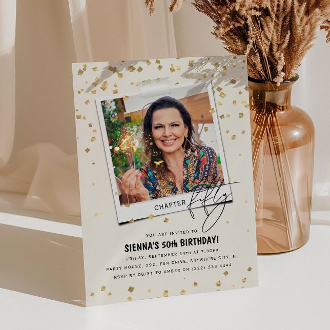 Chapter Fifty Fun Modern Photo 50th Birthday Invitation (Creator Uploaded)
