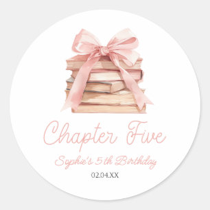 Chapter Five Pink Bow Books 5th Birthday Party Classic Round Sticker