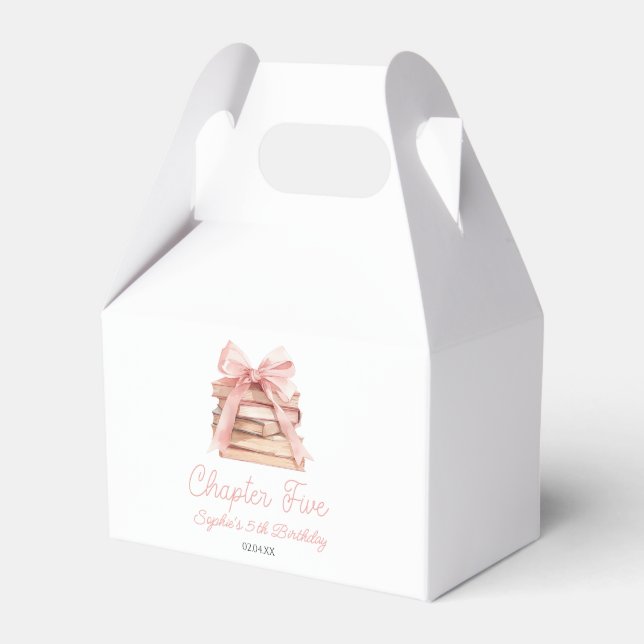 Chapter Five Pink Bow Books 5th Birthday Party Favour Box (Front Side)