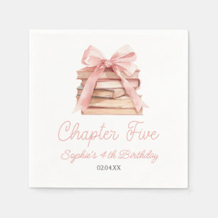 Chapter Five Pink Bow Books 5th Birthday Party Napkin