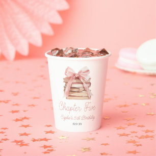 Chapter Five Pink Bow Books 5th Birthday Party Paper Cups