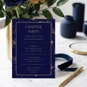 Chapter Forty Navy and Gold 40th Birthday Invitation