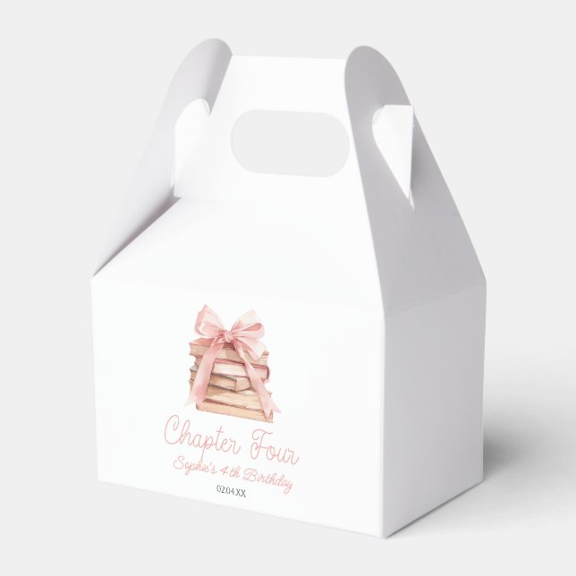 Chapter Four Pink Bow Books 4th Birthday Party Favour Box (Front Side)