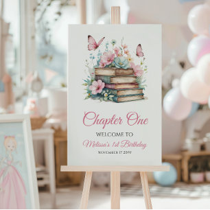 Chapter One 1st Girl Book First Birthday Welcome Poster