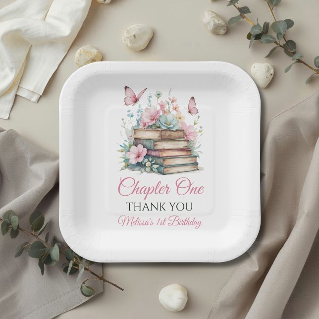 Chapter One 1st Girl Book Theme First Birthday Paper Plate (Creator Uploaded)