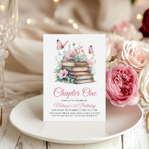 Chapter One 1st Girl Book Themed First Birthday Invitation