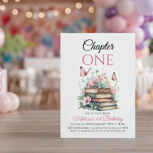 Chapter One 1st Girl Storybook Book First Birthday Invitation