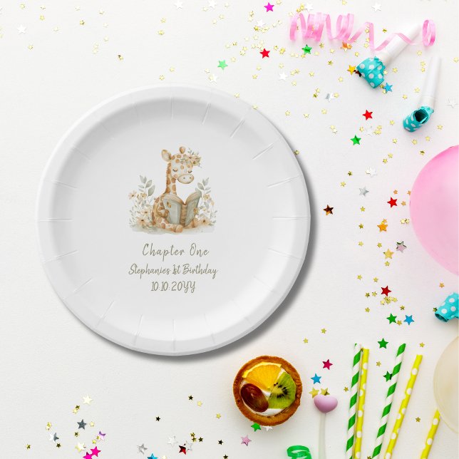 Chapter One Giraffe with Book  1st Birthday Party  Paper Plate (Creator Uploaded)