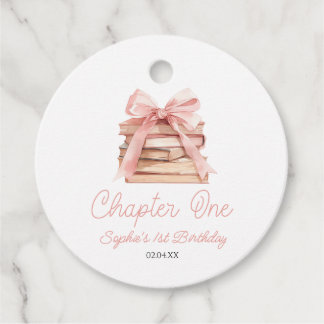 Chapter One Pink Bow Books 1st Birthday Party Favour Tags