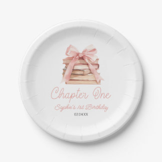 Chapter One Pink Bow Books 1st Birthday Party Paper Plate