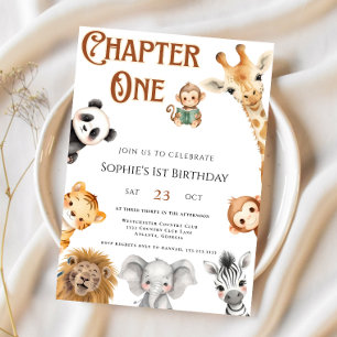 Chapter One Storybook Jungle Safari 1st Birthday Invitation