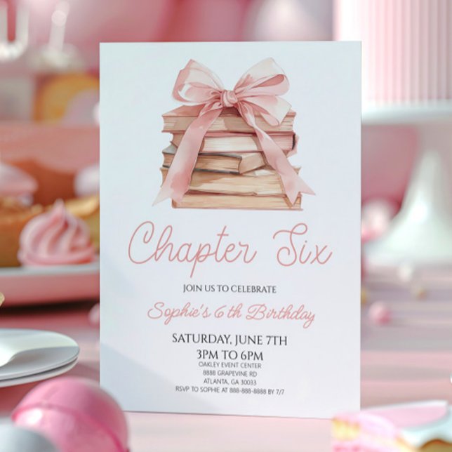 Chapter Six Pink Bow Storybook 6th Birthday Party Invitation (Creator Uploaded)
