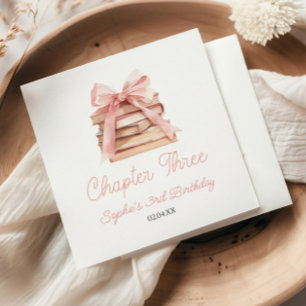 Chapter Three Pink Bow Books 3rd Birthday Party Napkin