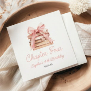 Chapter Three Pink Bow Books 4th Birthday Party Napkin