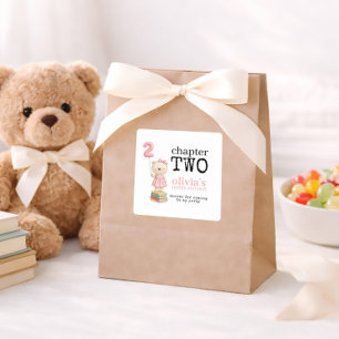 Chapter Two Bear Books Girl 2nd Birthday Thanks Square Sticker