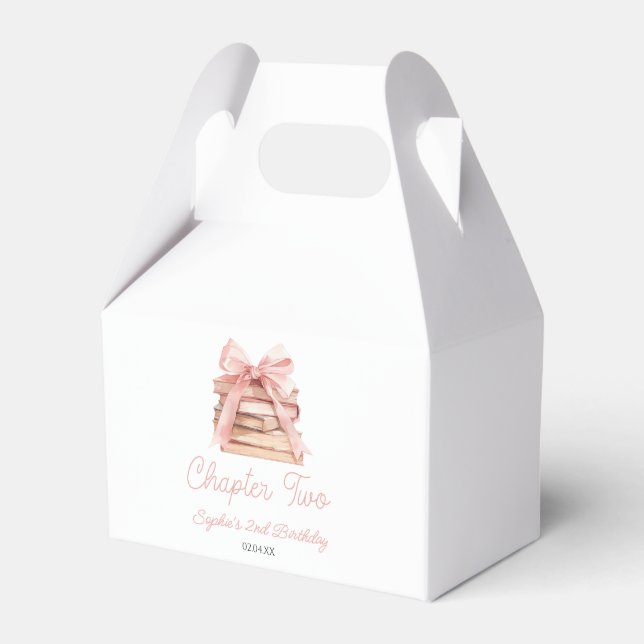 Chapter Two Pink Bow Books 2nd Birthday Party Favour Box (Front Side)