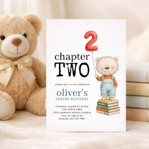 Chapter Two Teddy Bear Books Boy 2nd Birthday Invitation