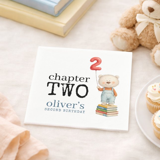 Chapter Two Teddy Bear Books Boy 2nd Birthday Napkin (Creator Uploaded)