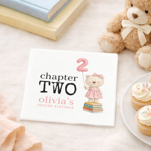 Chapter Two Teddy Bear Books Girl 2nd Birthday Napkin