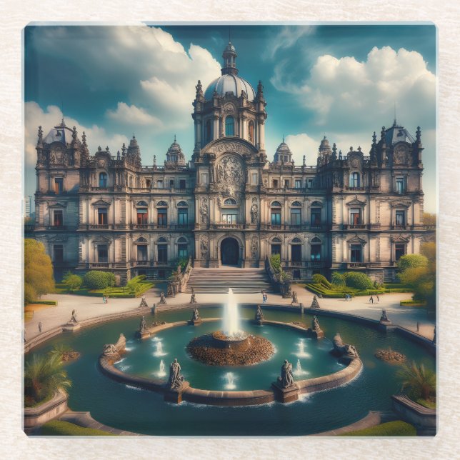Chapultepec Castle Mexico Vintage Travel Glass Coaster (Front)