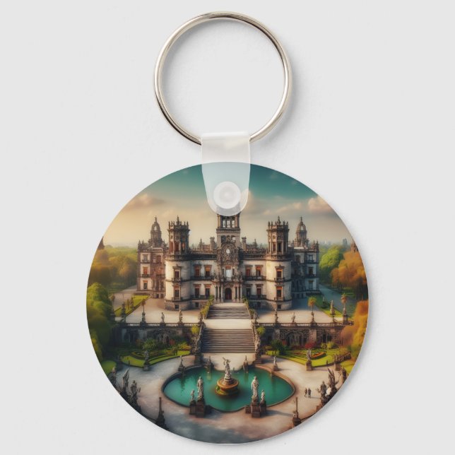 Chapultepec Castle Mexico Vintage Travel Key Ring (Front)