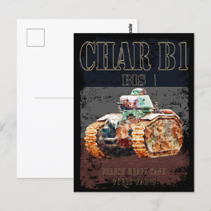 Char B1 Bis French Heavy Tank of WWII. France flag Postcard