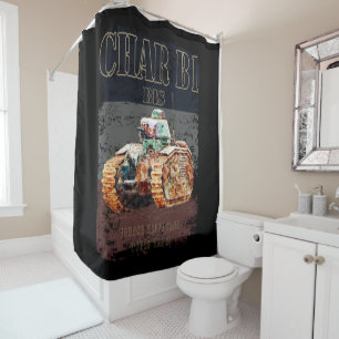 Char B1 Bis French Heavy Tank of WWII. France flag Shower Curtain