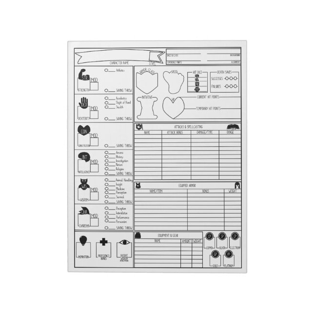 Character Sheets Notepad (Rotated)