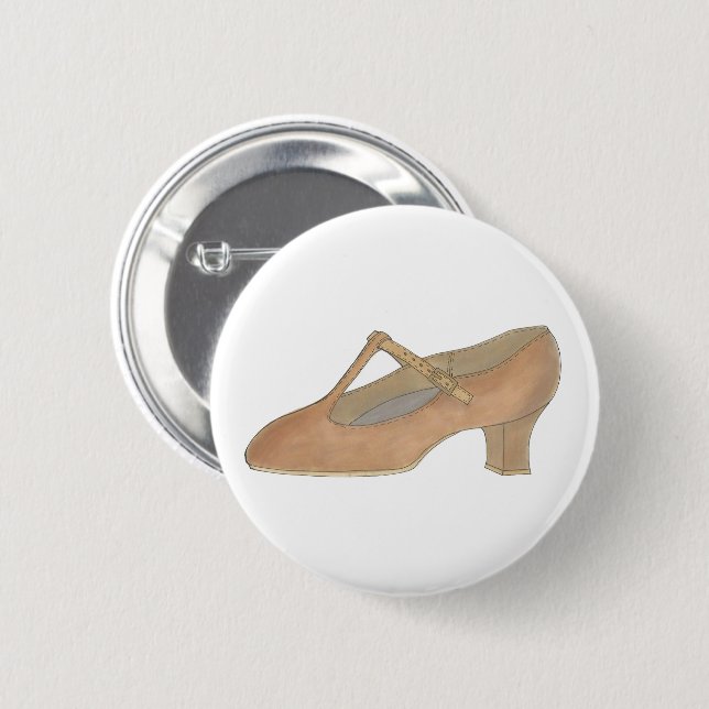 Character Tan T-Strap Dance Shoe Birthday Party 6 Cm Round Badge (Front & Back)
