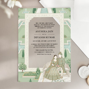 Charbagh Palace Garden Sage Green Indian Wedding Acrylic Invitations