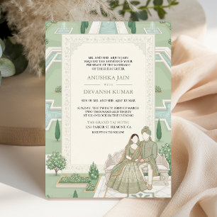 Charbagh Palace Garden Sage Green Indian Wedding Invitation